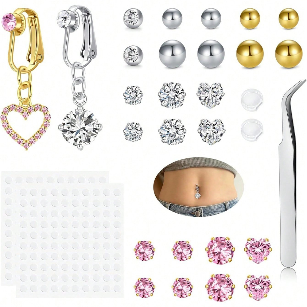 Body Jewelry Rings - Faux piercing de nombril doré, motif
